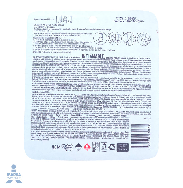 Aromatizante Glade Manzana Canela 21 ml + Aparato