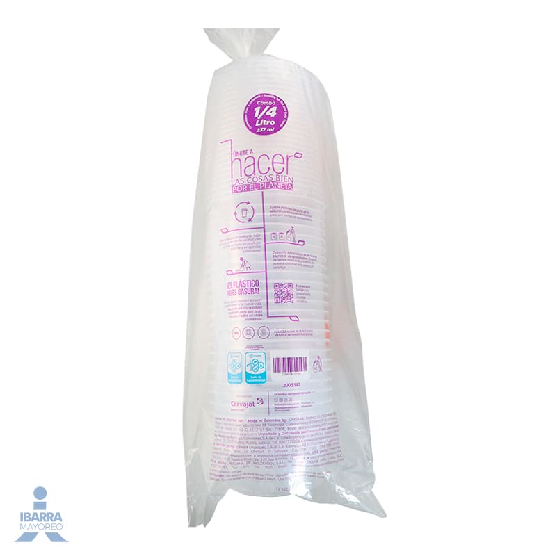 Envase plástico Wau con tapa 1/4 L 50 pzas.