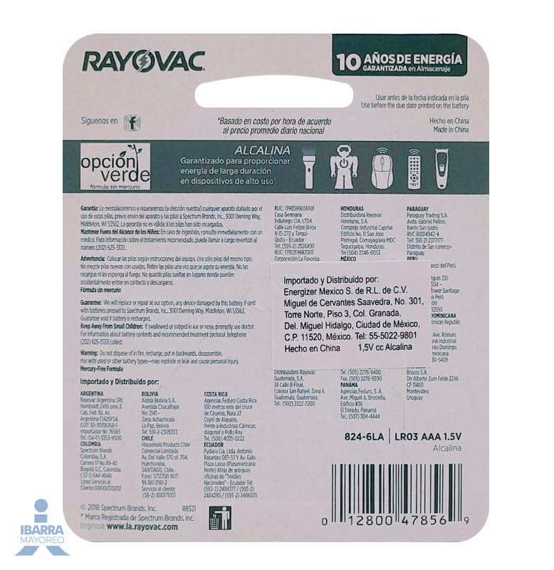 Batería Rayovac Alcalina AAA 6 piezas