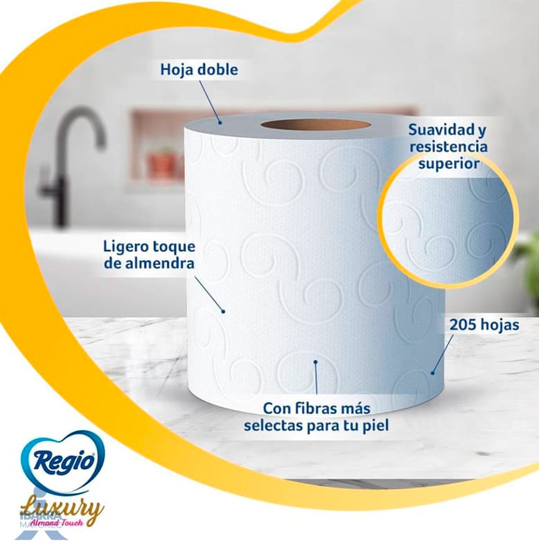Papel Higiénico Regio Luxury Almendras 190 hojas 18 rollos