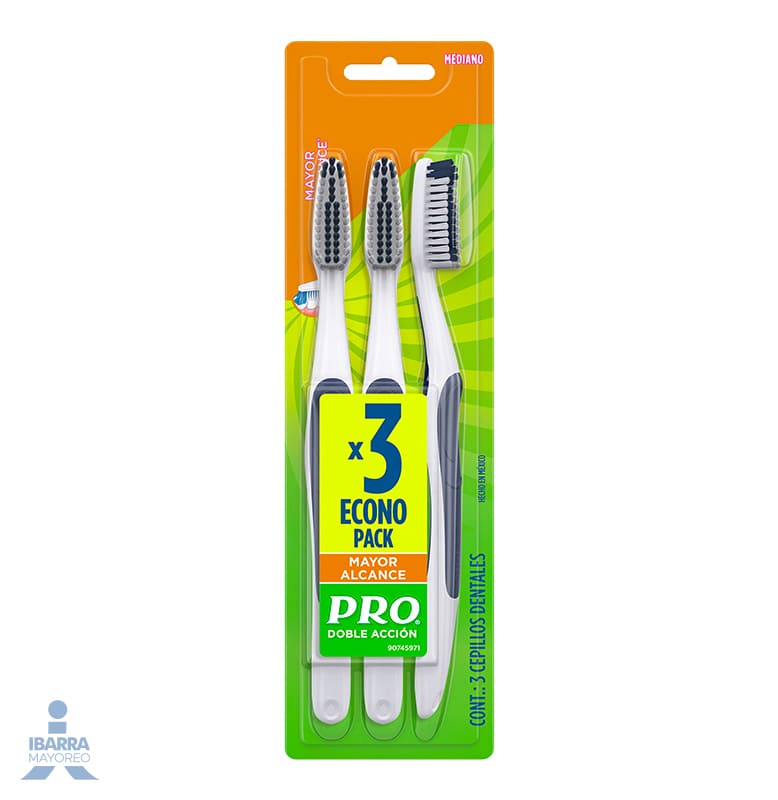 Cepillo Dental Pro Doble Acción Mediano 60 3 pzas.