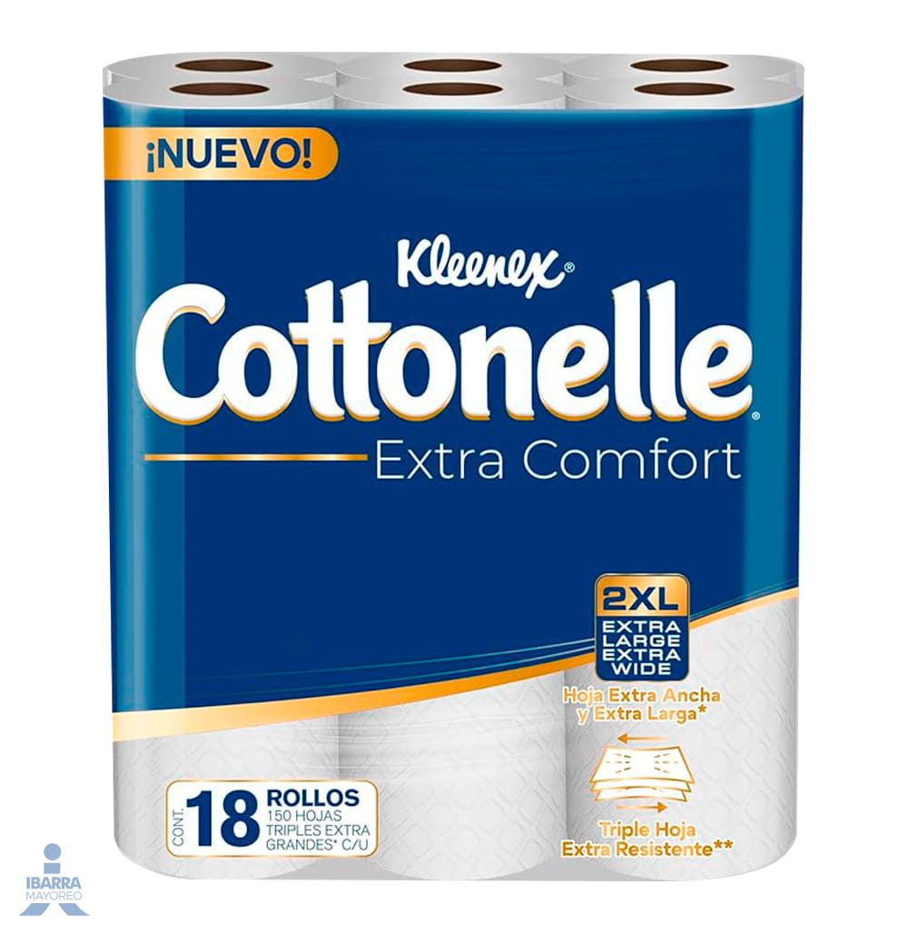 Papel Higienico Kleenex Cottonelle Extra Confort 150 Hojas Triples 18 Rollos