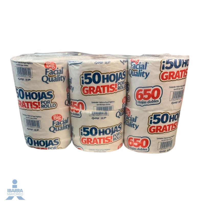 Papel Higiénico Big Facial Quality 650 hojas 6 rollos