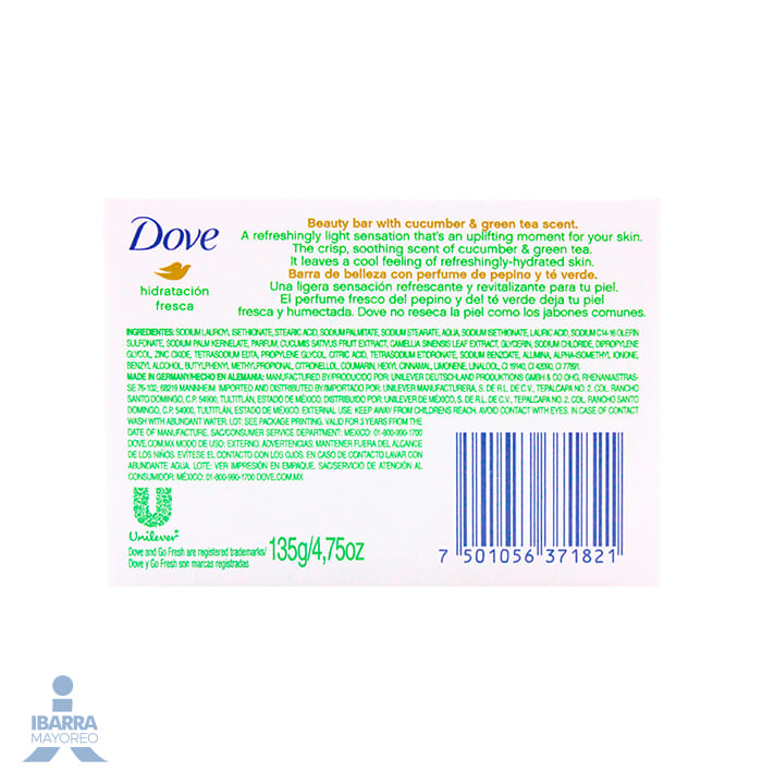 Jabón de Tocador Dove Hidratación Fresca 135 g