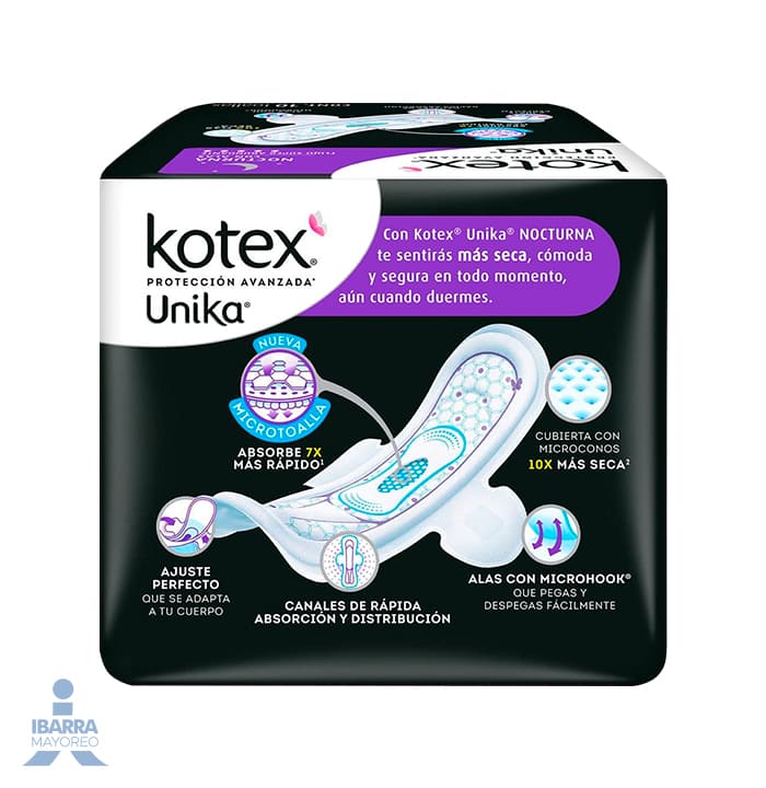 Toalla Sanitaria Kotex U By Nocturna con alas 10 pzas.