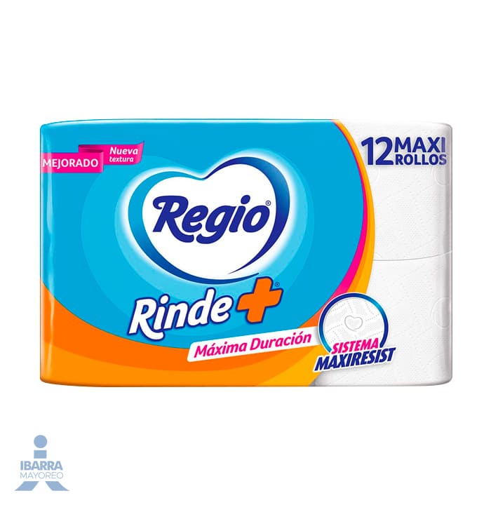 Papel Higiénico Regio Rinde Más 300 hojas 12 rollos