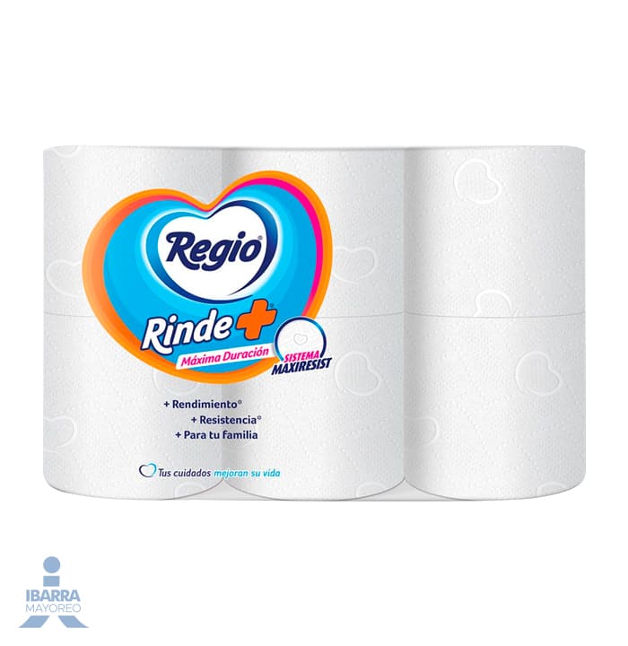 Papel Higiénico Regio Rinde Más 300 hojas 12 rollos