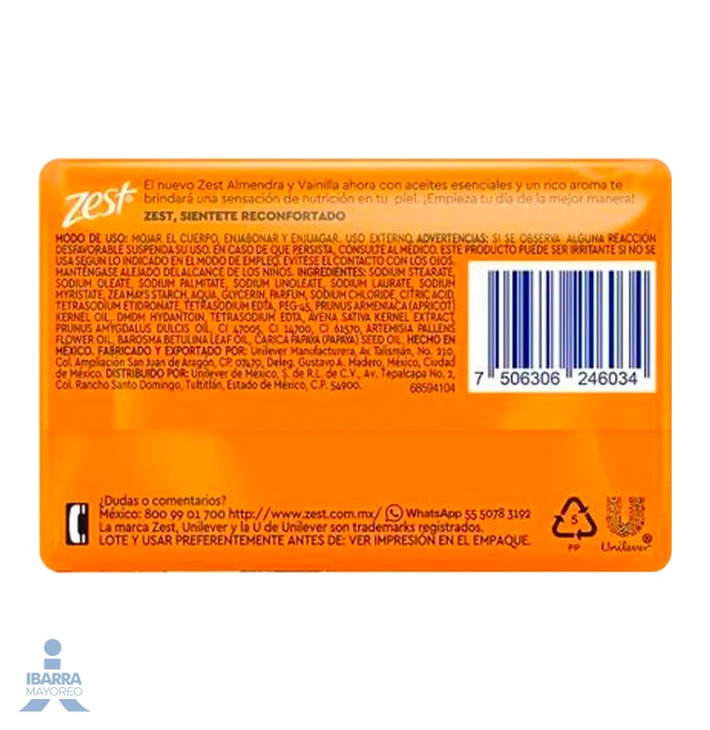 Jabón de Tocador Zest Almendra y Vainilla 135 g