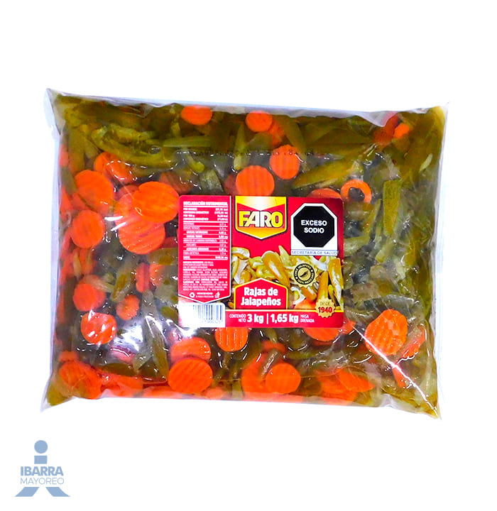 Chiles Jalapeños Rajas Faro Bolsa 3 kg