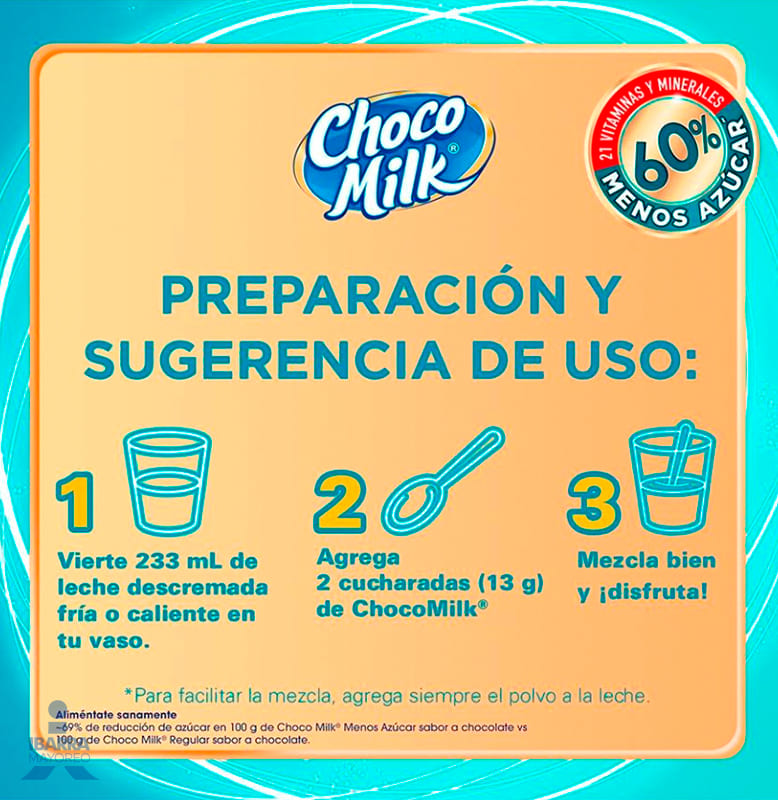 Choco Milk 60% Menos Azúcar Bolsa 280 g