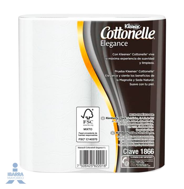 Papel Higiénico Kleenex Cottonelle Elegance 252 hojas 4 rollos