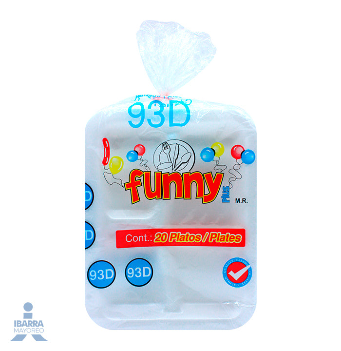 Plato Térmico Funny Plus Cuadrado 9-D 3 Divisiones 20 pzas.