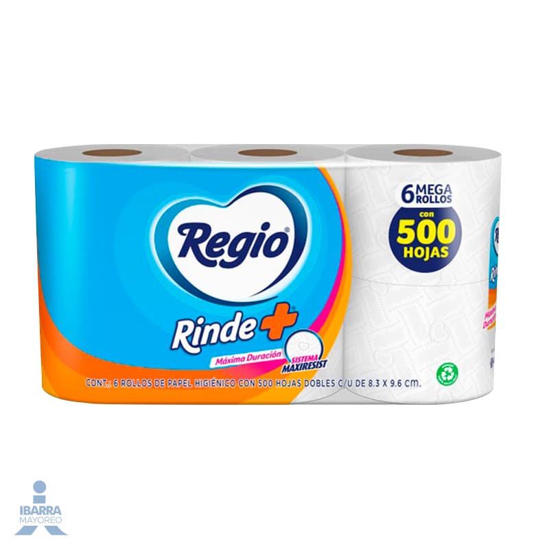 Papel Higiénico Regio Rinde Más 500 hojas 6 rollos