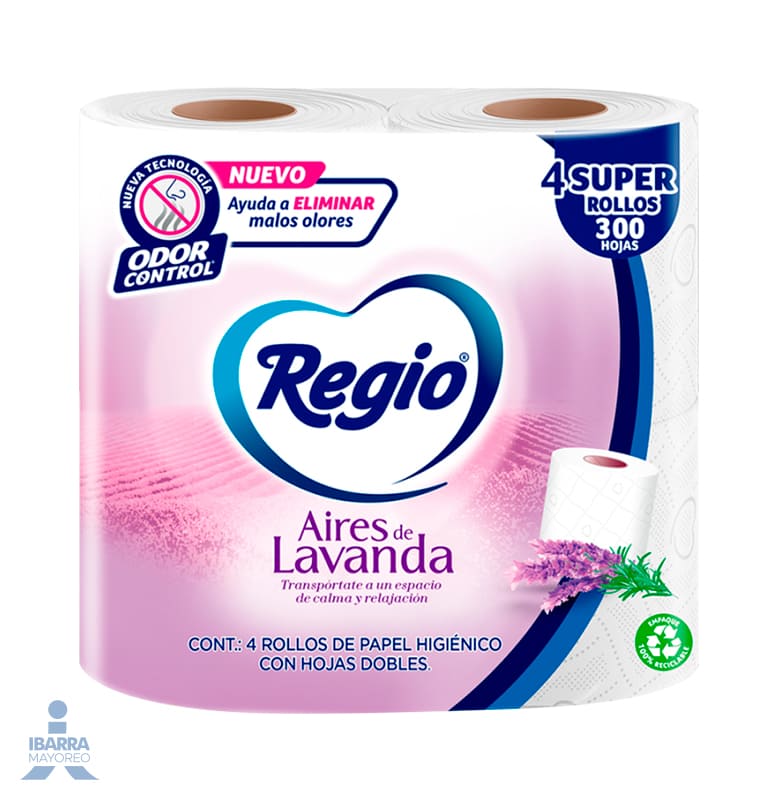 Papel Higiénico Regio Aires de Lavanda 300 hojas 4 rollos