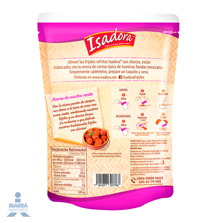 Frijol Bayo Refrito con Chorizo Isadora 430 g