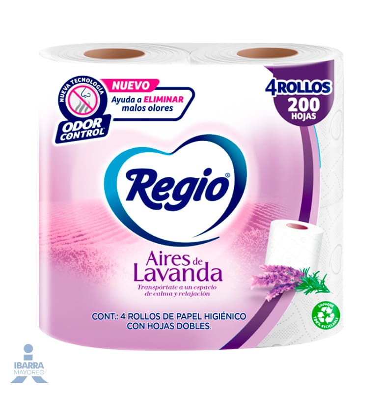 Papel Higiénico Regio Aires de Lavanda 200 hojas 4 rollos