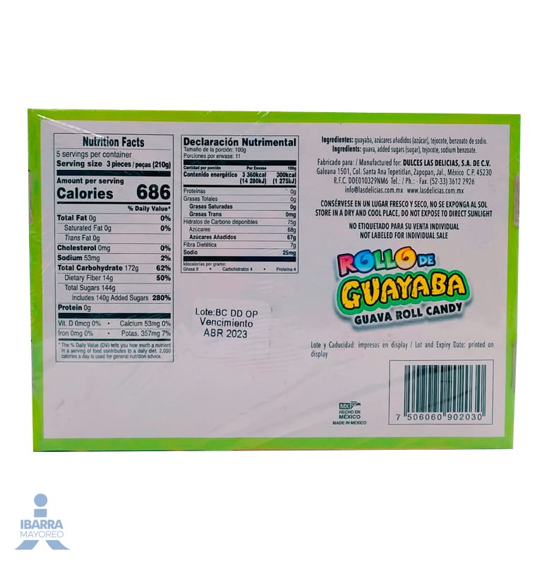 Dulce Las Delicias Rollo de Guayaba 16 pzas.