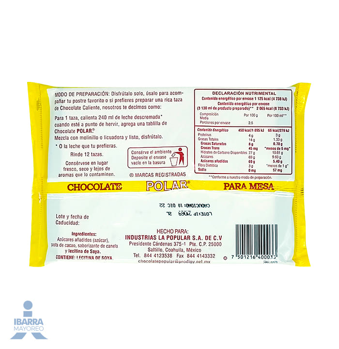 Chocolate Polar Marqueta 250 g