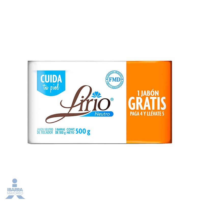 Jabón de tocador Lirio Neutro 4/100 g GRATIS 1 pza.