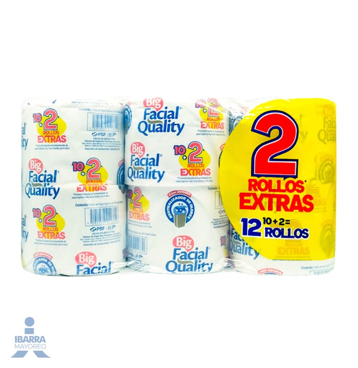 Papel Higiénico Big Facial Quality 550 hojas 10 + 2 rollos