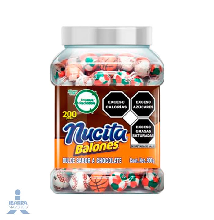 Dulce Nucita Chocolate Balones Vitrolero 200 pzas.
