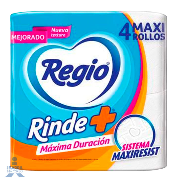 Papel Higiénico Regio Rinde Más 300 hojas 4 rollos