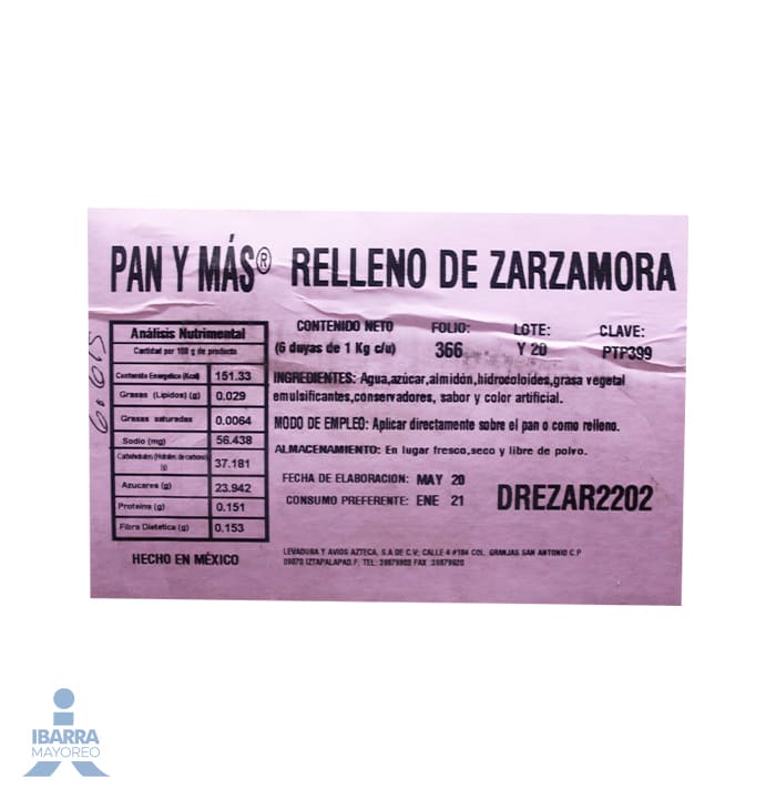 Relleno de Zarzamora Pan y Más 1 kg
