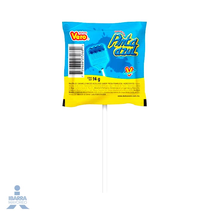 Paleta Vero Brochita Pinta Azul Sabor Frambuesa-Fresa 48 pzas.