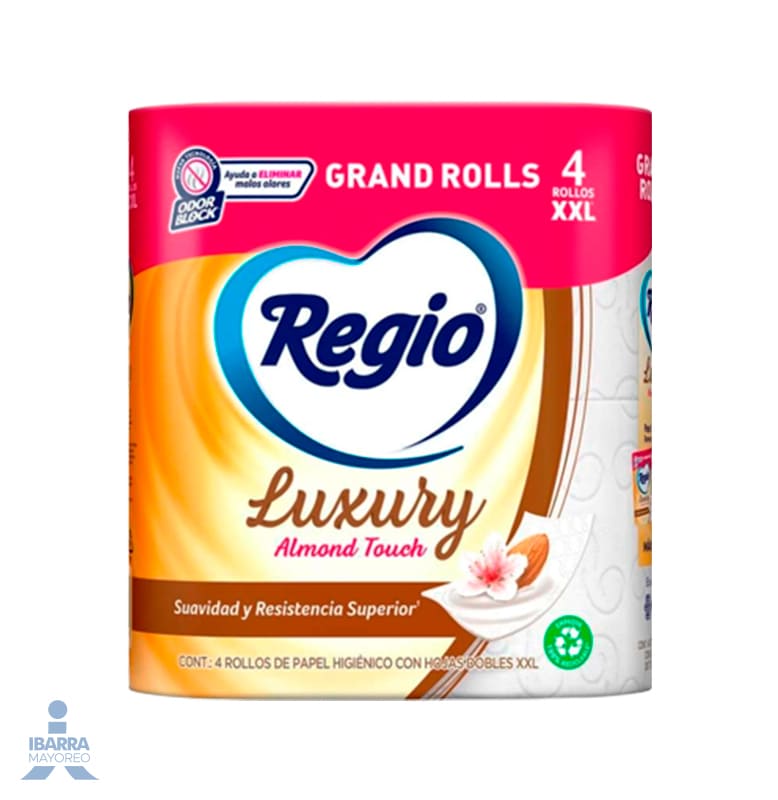 Papel Higiénico Regio Luxury Almond 180 hojas 4 rollos