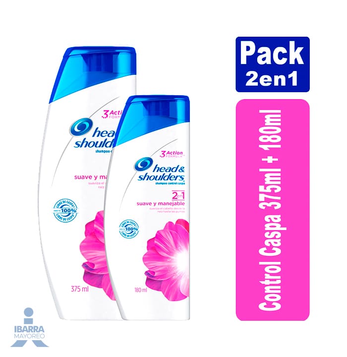 Shampoo Head & Shoulders Suave Manejable 2 en 1 375 ml + 180 ml