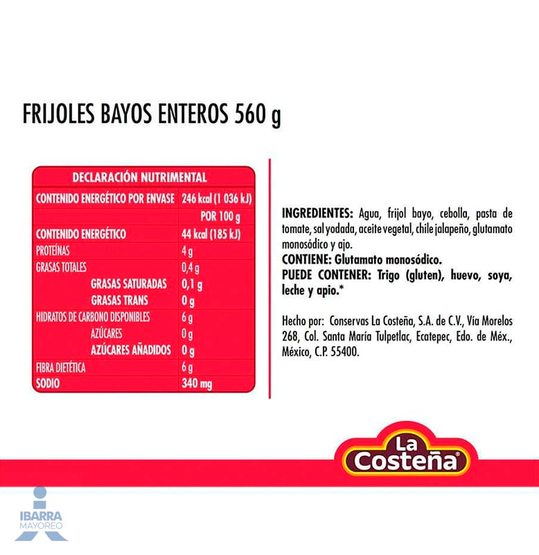 Frijol Bayo Entero La Costeña 560 g