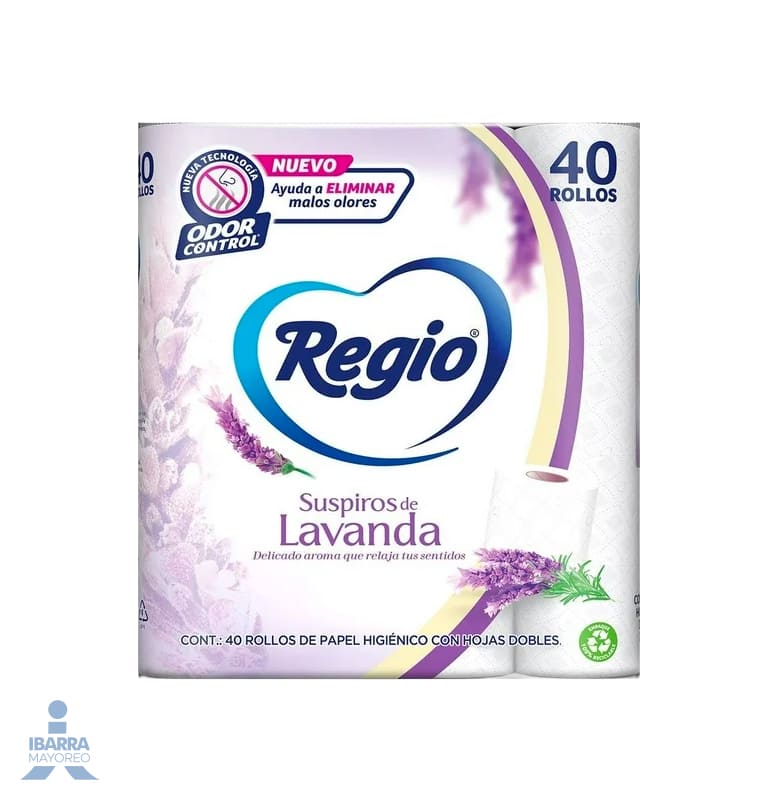 PAPEL HIGIENICO REGIO SUSPIROS DE LAVANDA 230 HD 40 ROLLOS