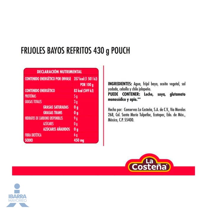 Frijol Bayo Refrito La Costeña Bolsa 430 g