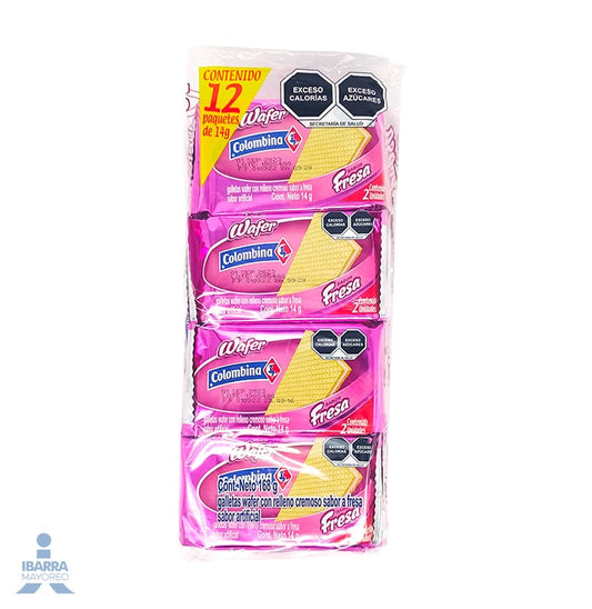 Galleta Colombina Wafer Fresa 12 pzas.