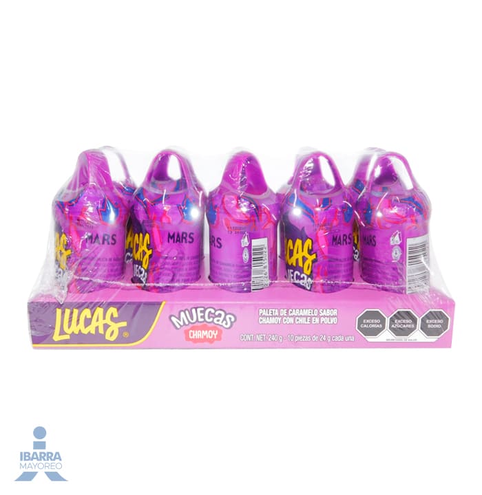 Paleta de Caramelo Lucas Muecas Sabor Chamoy 10 pzas.