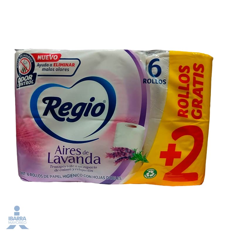 Papel Higiénico Regio Aires de Lavanda 270 hojas 4 rollos + 2