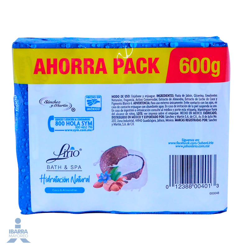 Jabón de tocador Lirio Coco y Almendra Ahorra Pack 600 g
