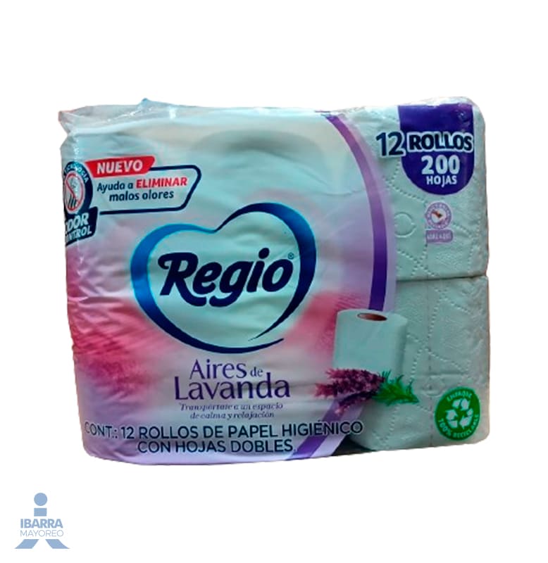 Papel Higiénico Regio Aires de Lavanda 200 hojas 12 rollos
