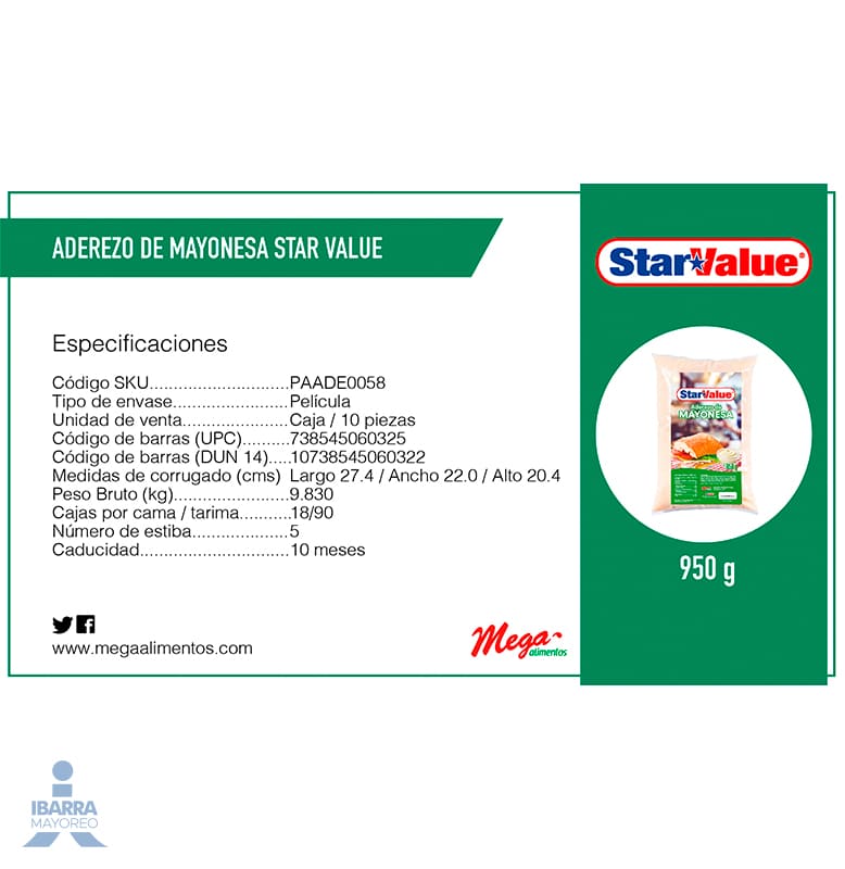 Mayonesa Aderezo Star Value 950 g