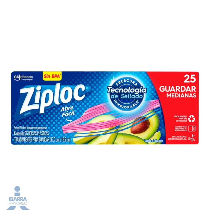Bolsa Hermética Ziploc Guardar Mediana 25 pzas.
