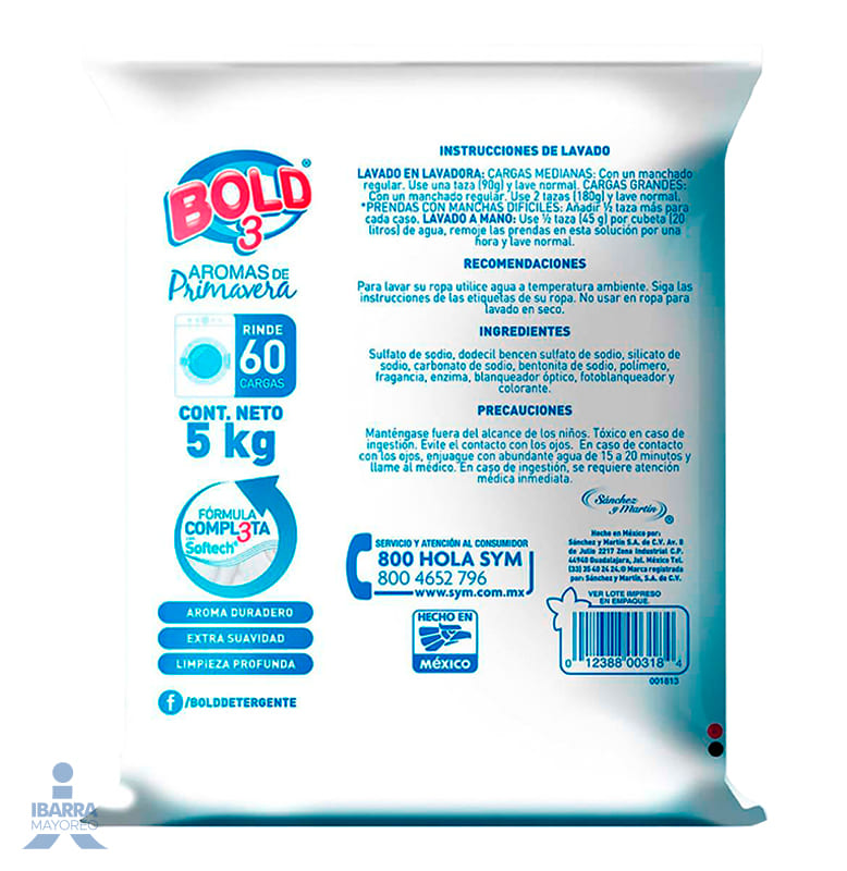 Detergente Bold 3 Aromas de Primavera 5 kg