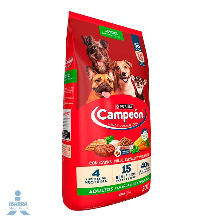 Campeón alimento seco perros adultos minis y pequeños carne y pollo 20 kg