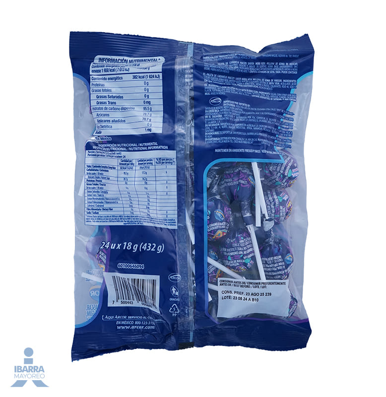 Paleta Arcor Mister Pops Mora Azul 24 pzas.