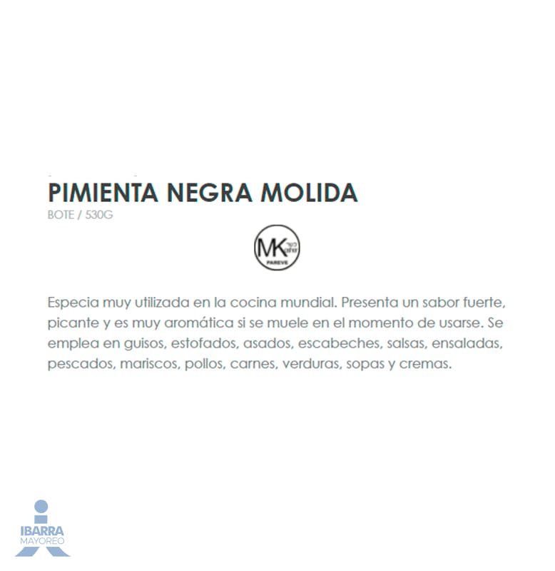 Especia Pimienta Negra Molida Pragna 530 g