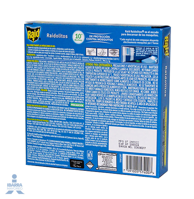 Insecticida Raidolitos Espiral 10 pzas.