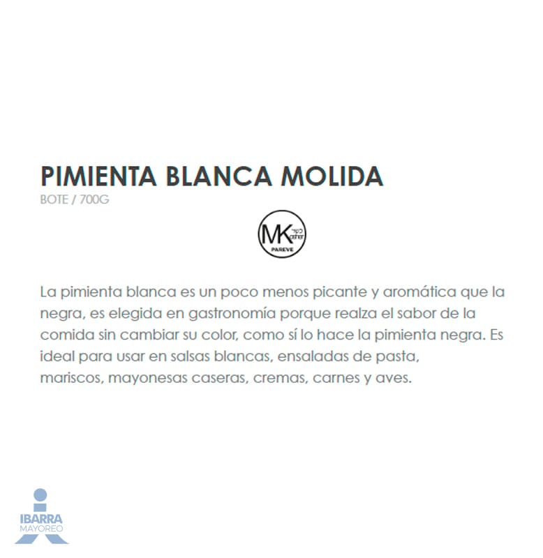 Especia Pimienta Blanca Molida Pragna 700 g