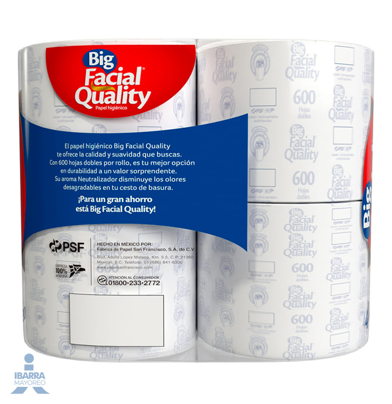 Papel Higiénico Big Facial Quality 600 hojas 4 rollos