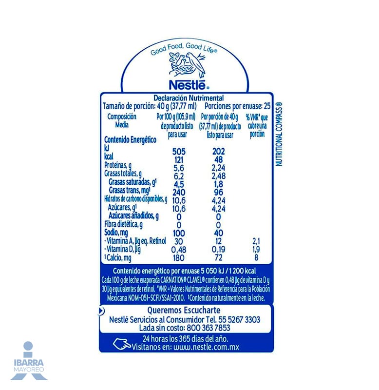 Leche evaporada Nestlé Carnation Clavel Original brick 1 kg