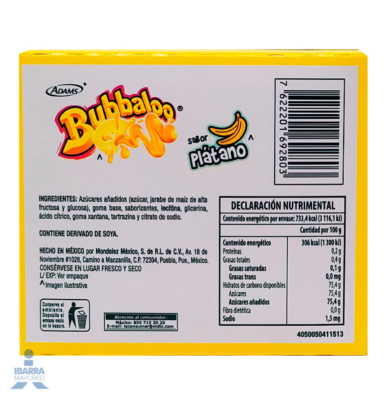 Goma de Mascar Bubbaloo Plátano 47/5.1 g