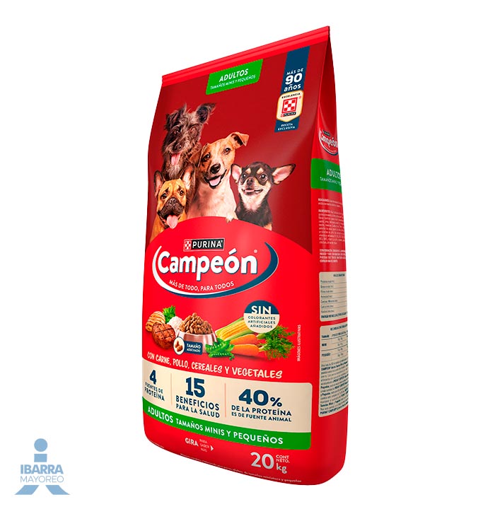 Campeón alimento seco perros adultos minis y pequeños carne y pollo 20 kg